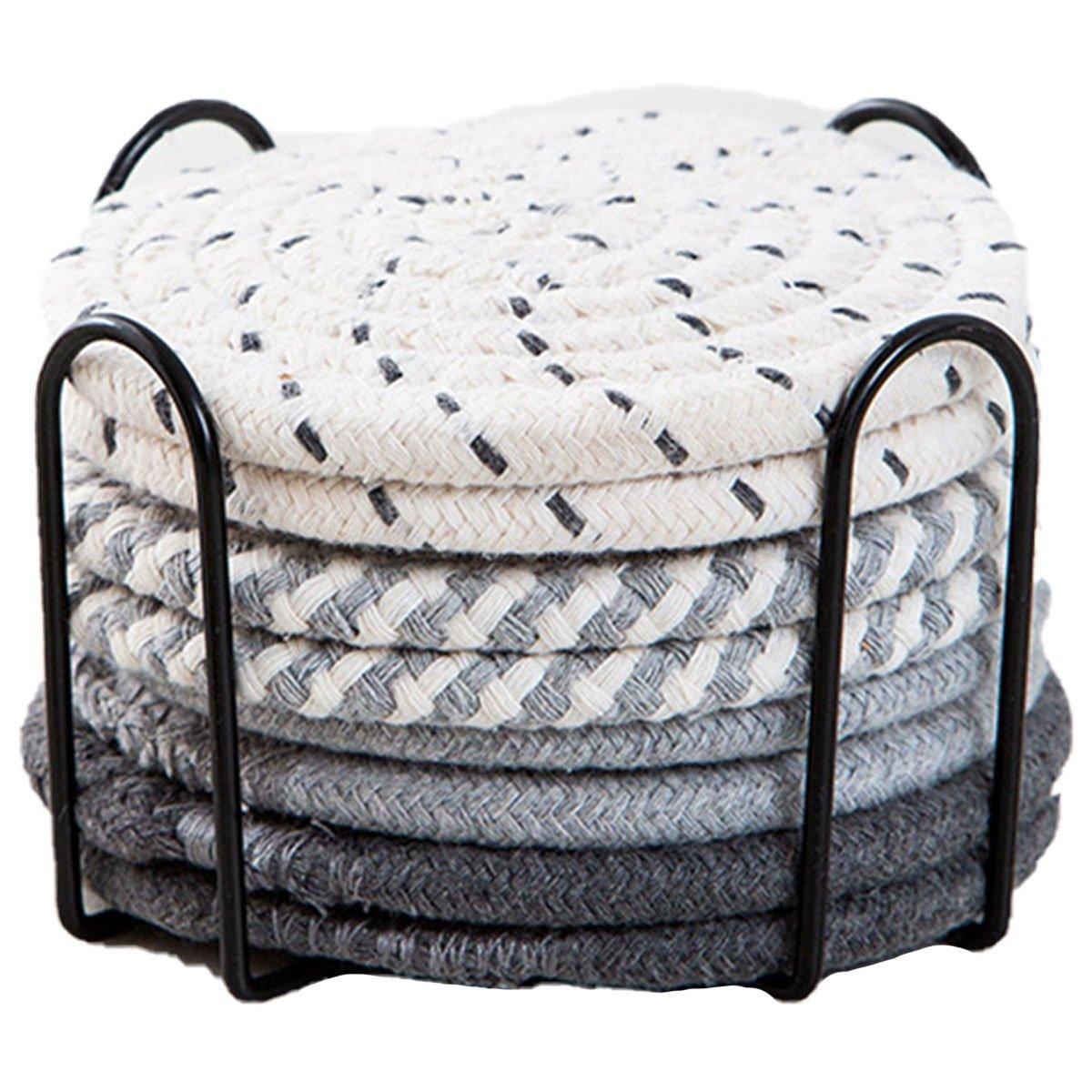 8PCS Round Cotton Woven Coaster Heat Resistant Thick Insulation Dining Table Mat - Mixed