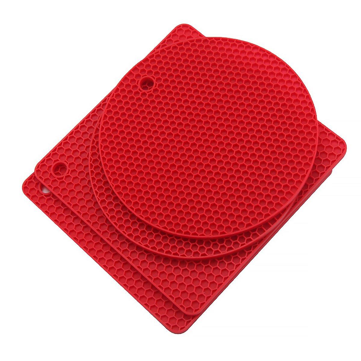 4pcs Silicone Honeycomb Heat Resistant Mats Table Cup Pot Coasters Home Kitchen - Black
