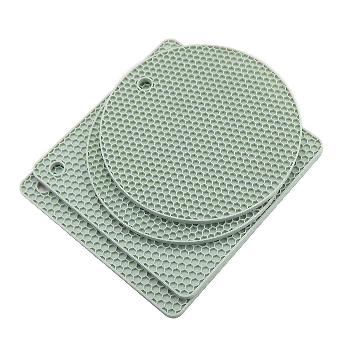 4pcs Silicone Honeycomb Heat Resistant Mats Table Cup Pot Coasters Home Kitchen - Green