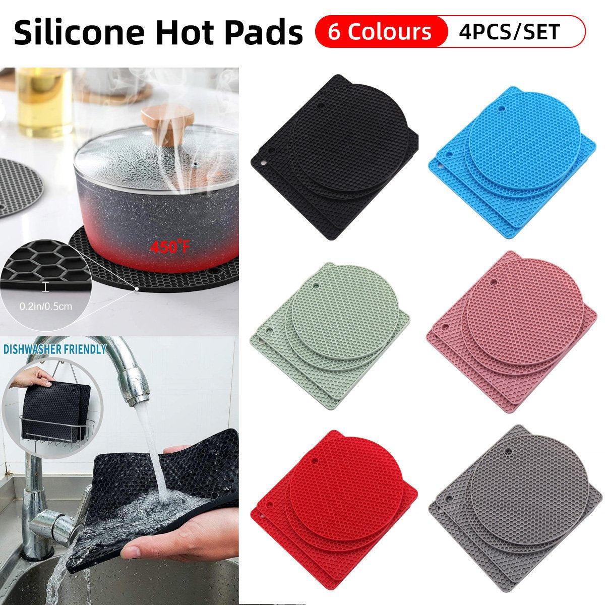 4pcs Silicone Honeycomb Heat Resistant Mats Table Cup Pot Coasters Home Kitchen - Grey