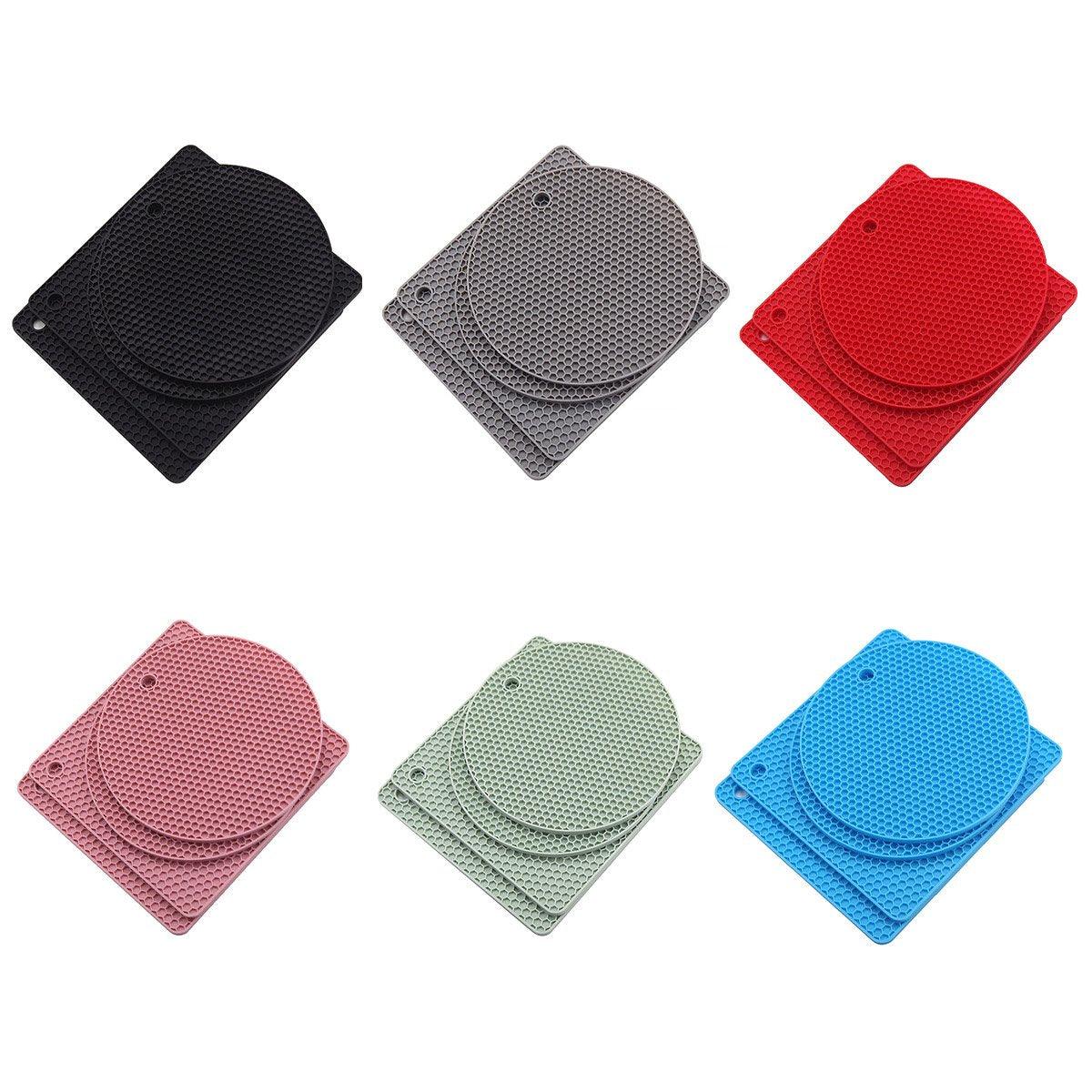 4pcs Silicone Honeycomb Heat Resistant Mats Table Cup Pot Coasters Home Kitchen - Grey