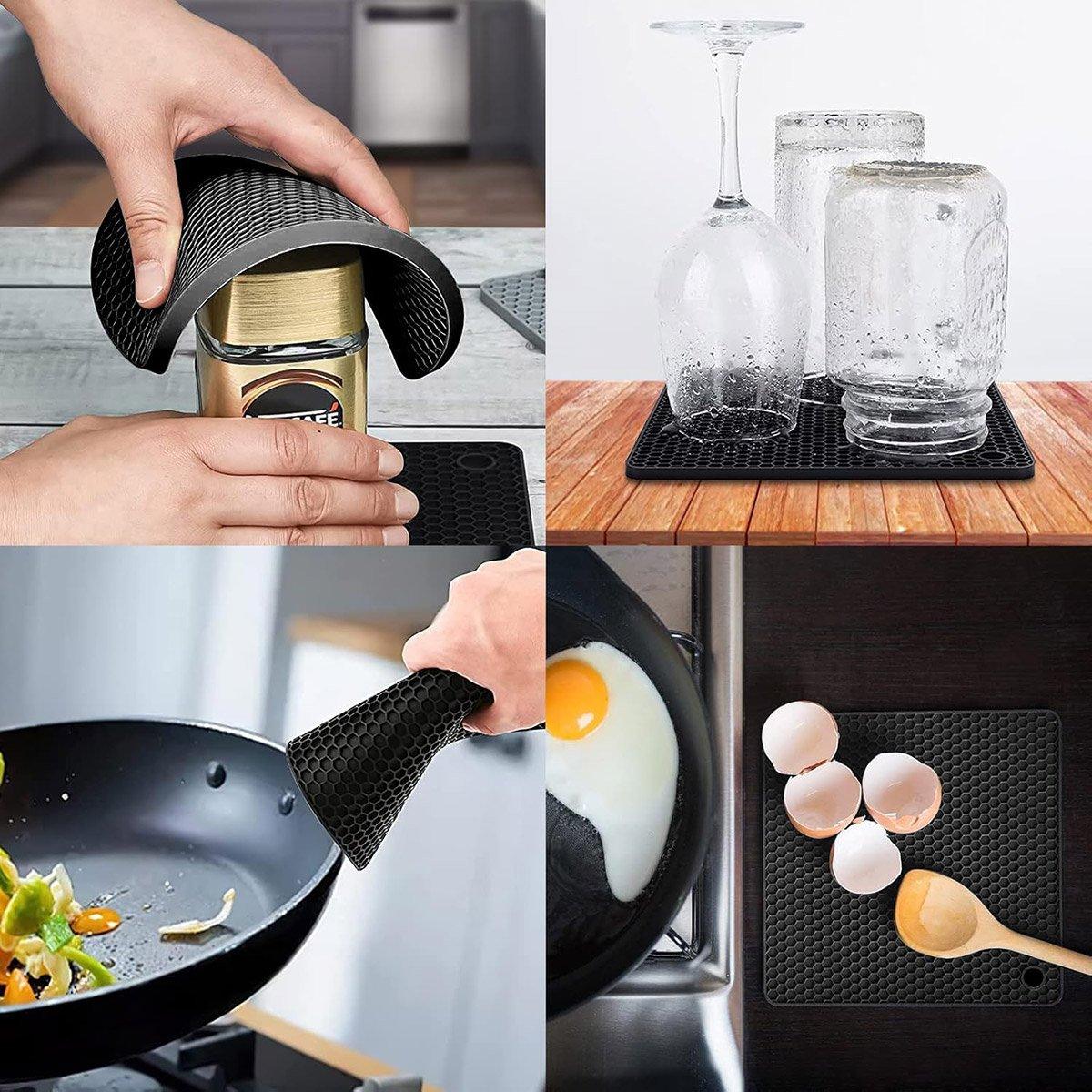 4pcs Silicone Honeycomb Heat Resistant Mats Table Cup Pot Coasters Home Kitchen - Grey