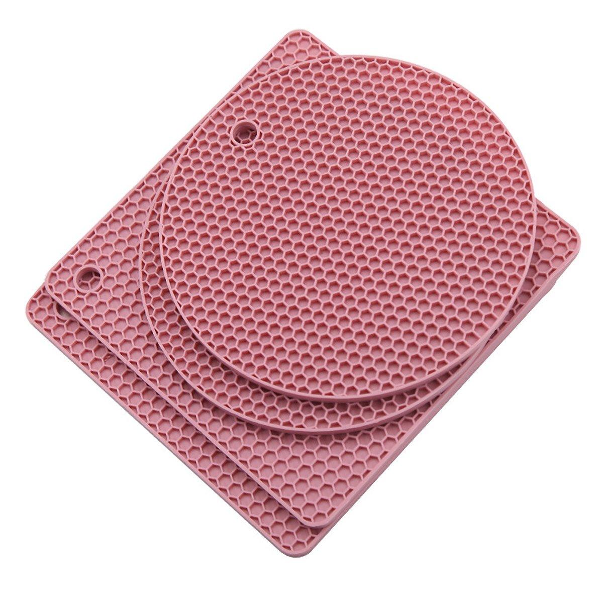 4pcs Silicone Honeycomb Heat Resistant Mats Table Cup Pot Coasters Home Kitchen - Red