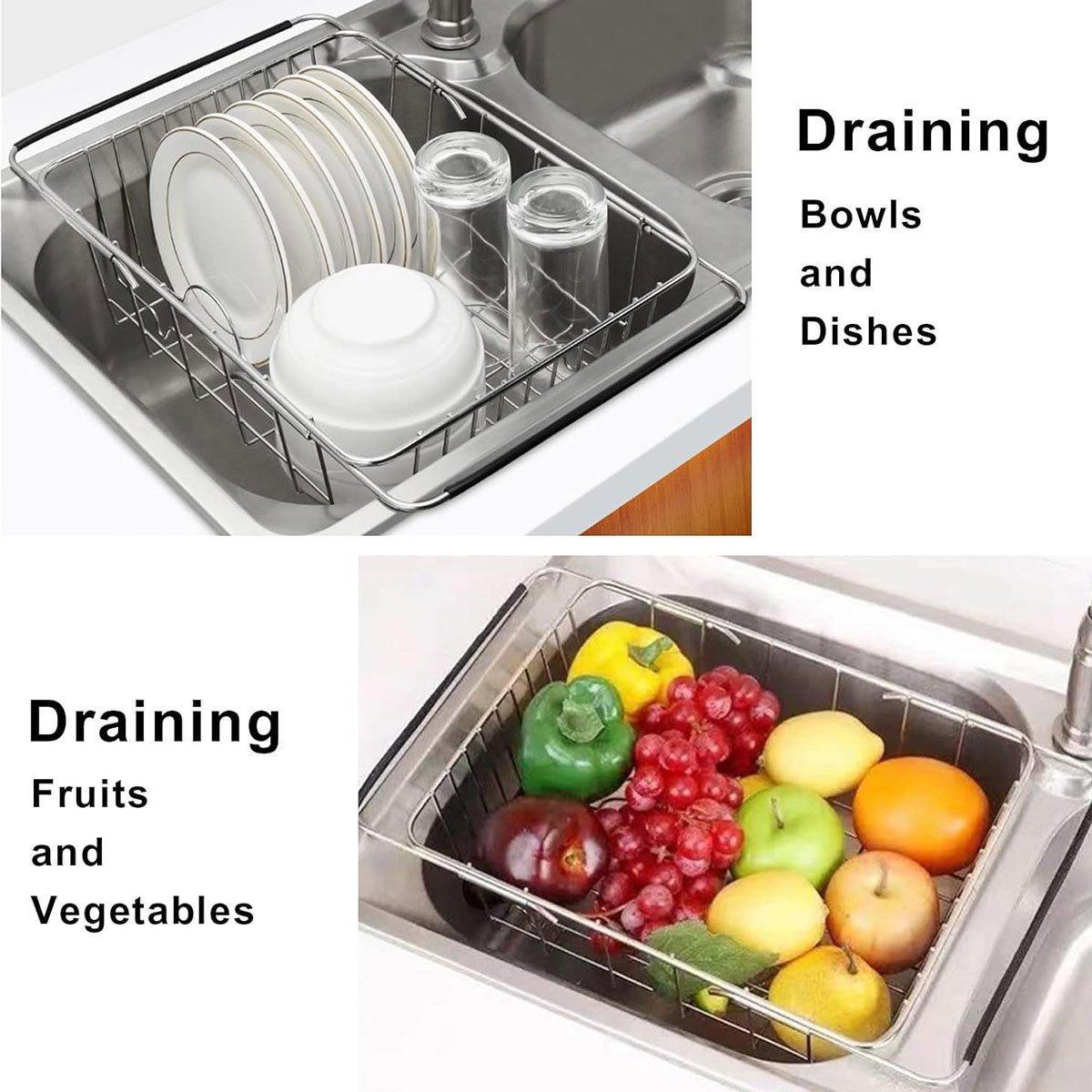 Stainless Steel Sink Draining Basket Telescopic Dish Rack Kitchen Storage Holder