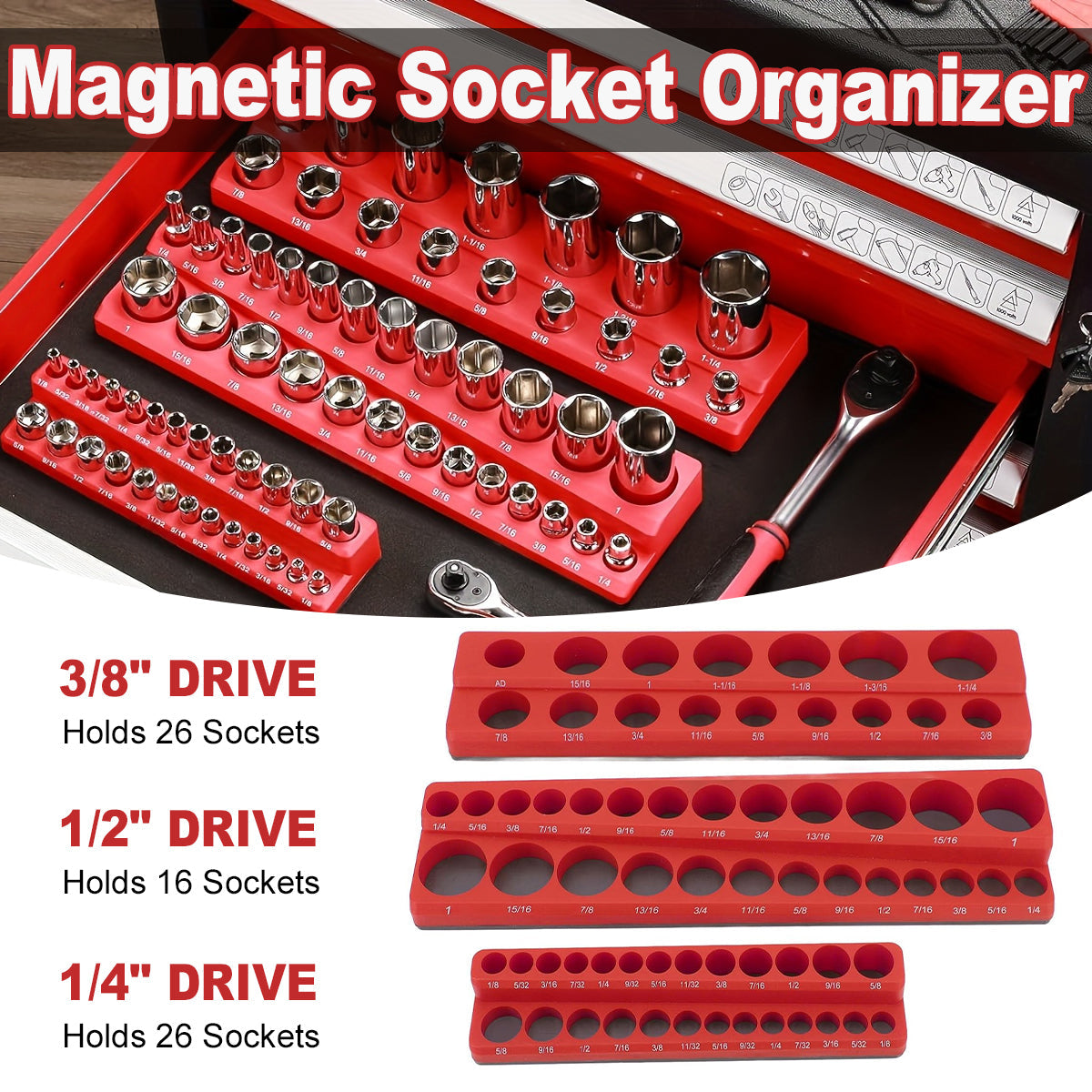 Large Socket Rack Plastic Socket Storage Rack Tool Organizer for Metric and Imperial Soc ...