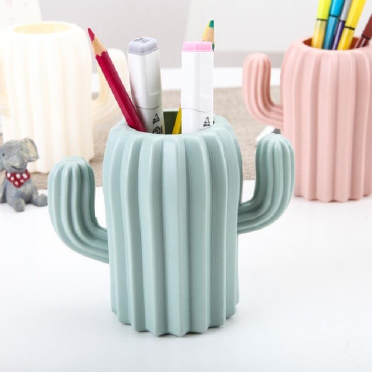 Cactus-shaped Vase Creative Desktop Pen Holder for Home Decor - Pink