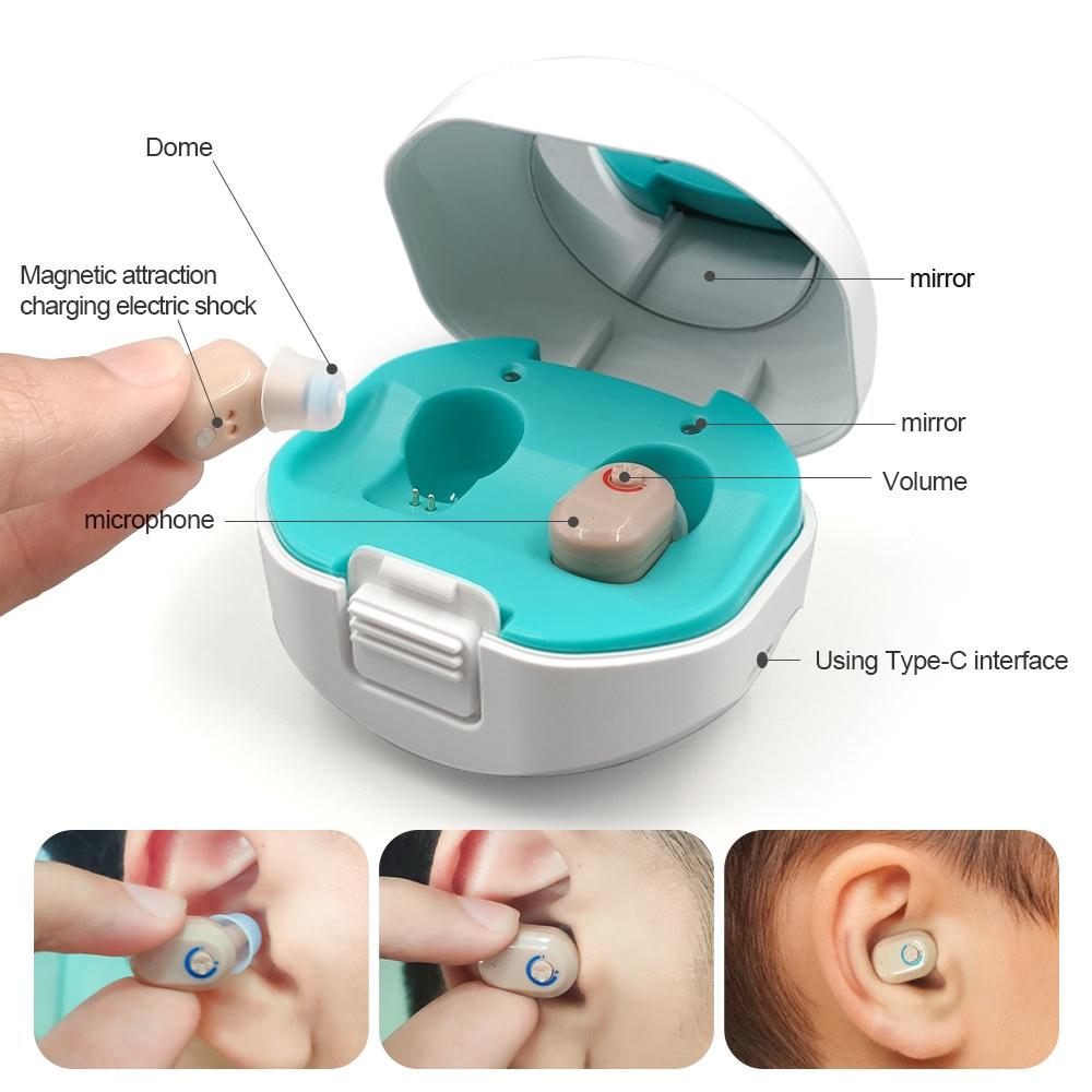 Wireless On Ear Hearing Aid With Charging Case - Skin Colour