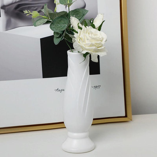 Imitation Porcelain Petal Vase for Drop-proof Home Decor - White