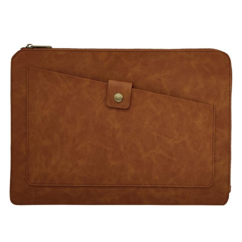 Premium Leather Business Laptop / Tablet Zipper Bag - Universal Fit - Coffee