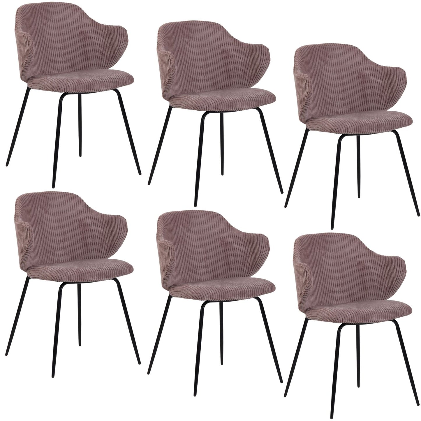 Set of 6 Dining Chairs with Corduroy Cord Fabric in Pink