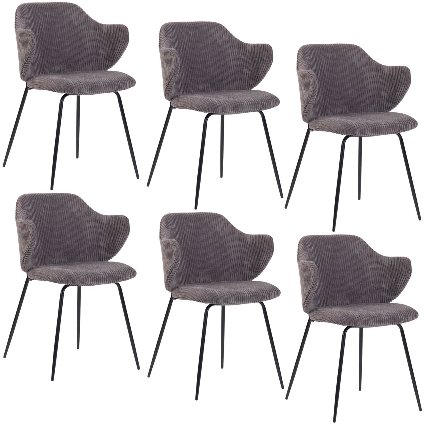Set of 6 Dining Chairs with Corduroy Cord Fabric in Dark Grey Lincoln