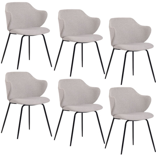 Set of 6 Dining Chairs Fabric with Metal Legs in Ivory Beige