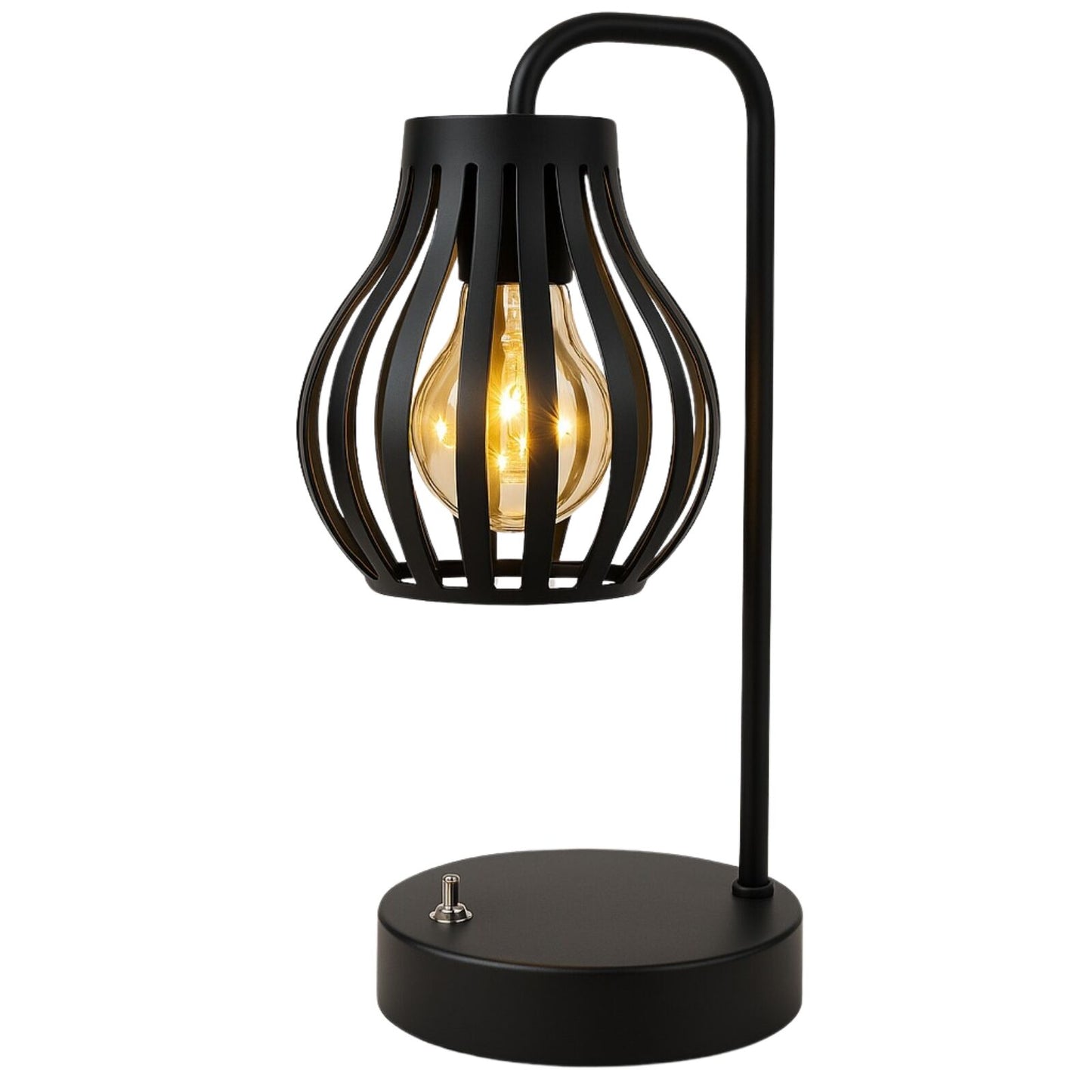 Modern Black Metal Tulip Style LED Lantern Table Desk Lamp – Battery Operated Decorative Light