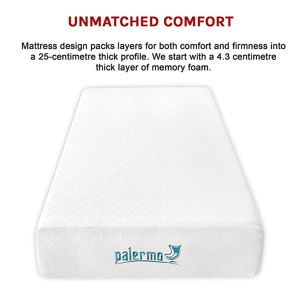 Single 25cm Gel Memory Foam Mattress – Dual-Layered Comfort with CertiPUR-US® Certified Foam