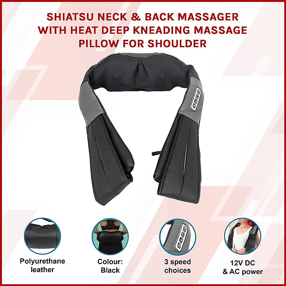 Shiatsu Neck & Back Massager with Heat – Deep Kneading Massage Pillow for Shoulders