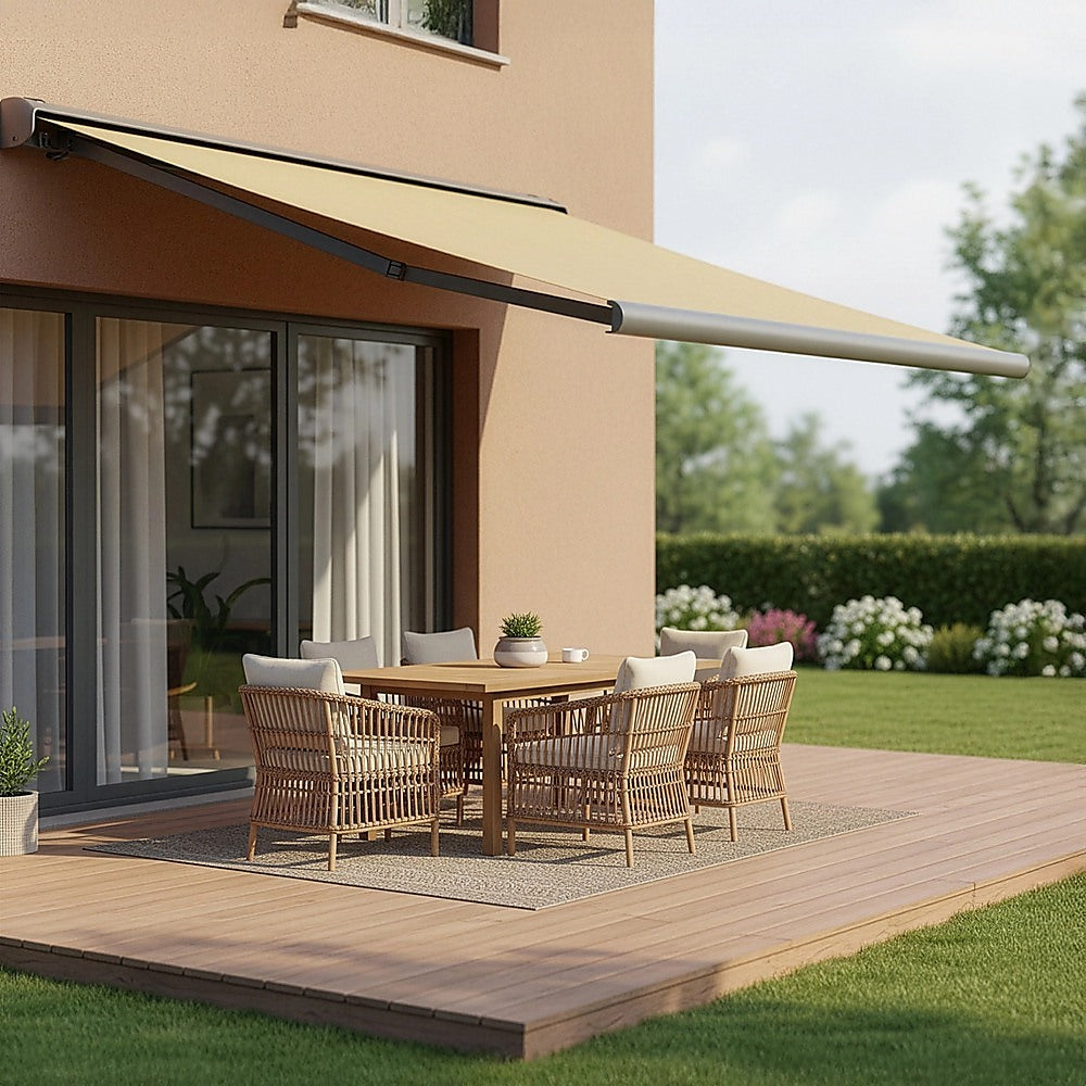 5.5m x 3.0m Retractable Folding Arm Awning Heavy Duty Full Cassette Motorised