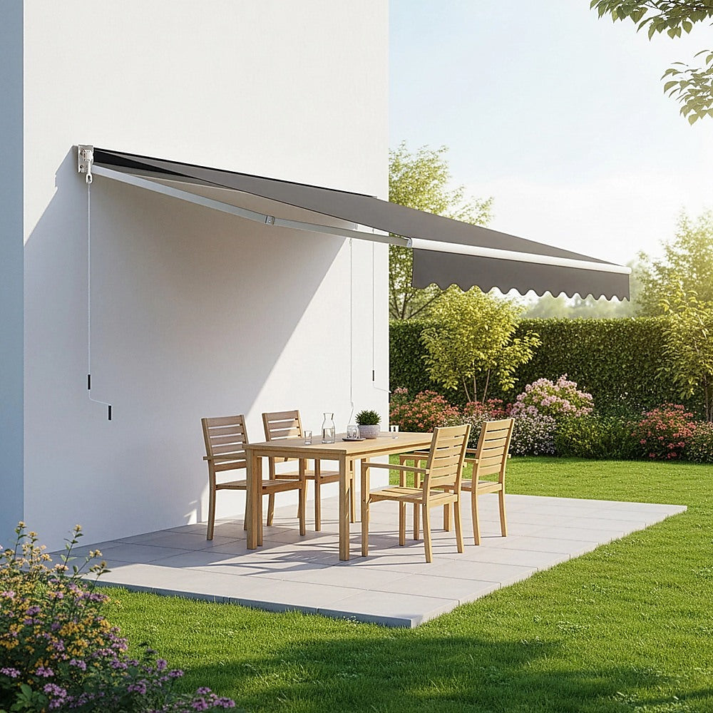 Outdoor Folding Arm Awning Retractable Sunshade Canopy Grey 3.0m x 2.5m