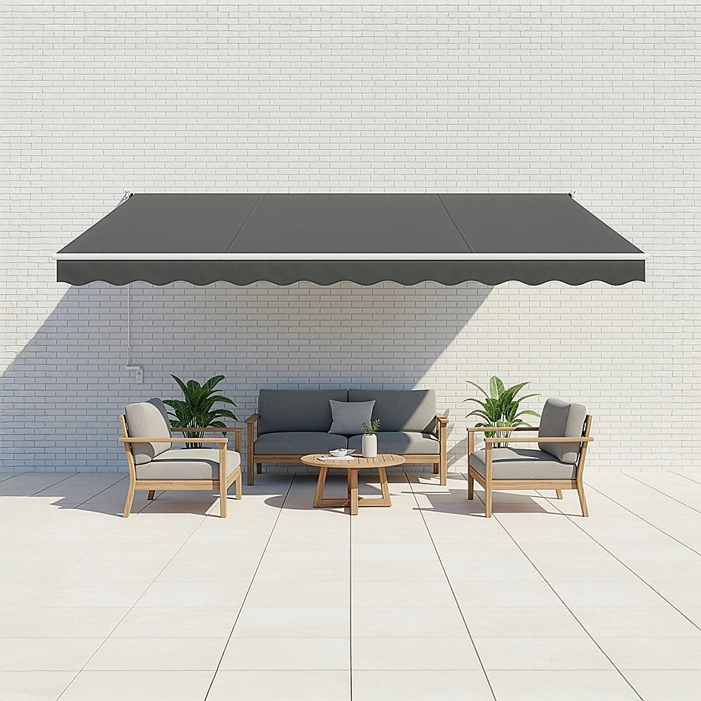 Outdoor Folding Arm Awning Retractable Sunshade Canopy Grey 5.0m x 2.5m