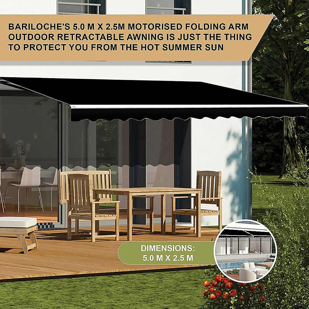Motorised Outdoor Folding Arm Awning Retractable Sunshade Canopy Black 5.0m x 2.5m