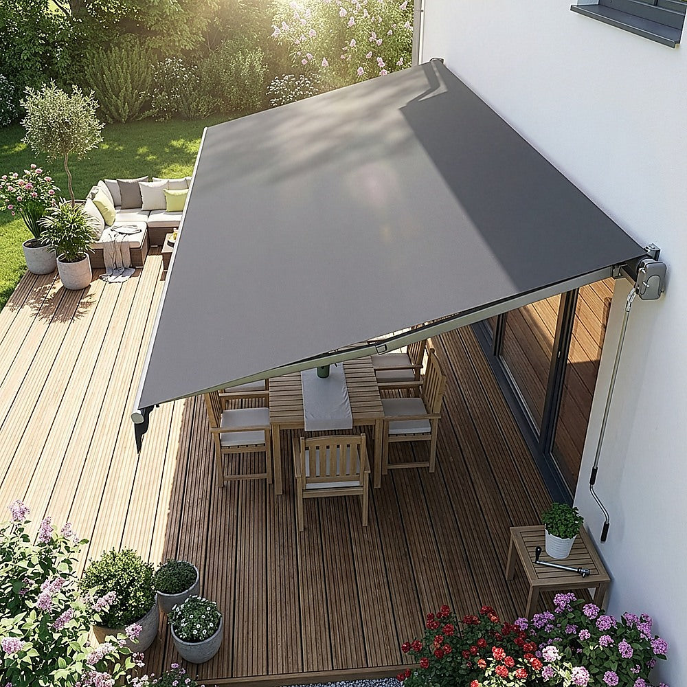 Motorised Outdoor Folding Arm Awning Retractable Sunshade Canopy Grey 5.0m x 3.0m