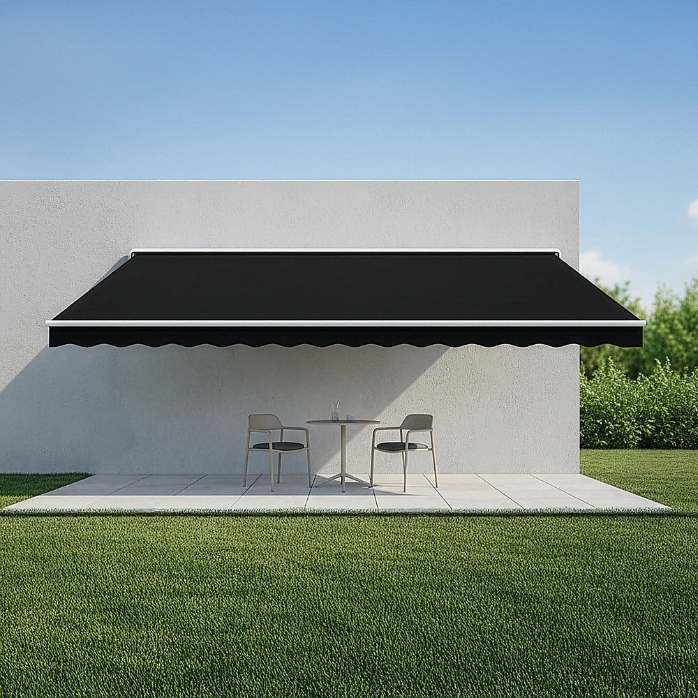 Motorised Outdoor Folding Arm Awning Retractable Sunshade Canopy Black 5.0m x 3.0m
