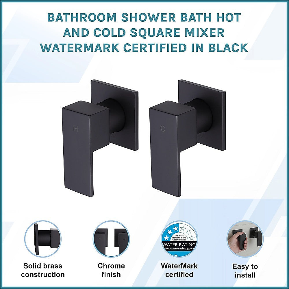 Bathroom Shower Bath Hot and Cold Square Mixer WATERMARK Certified in Black