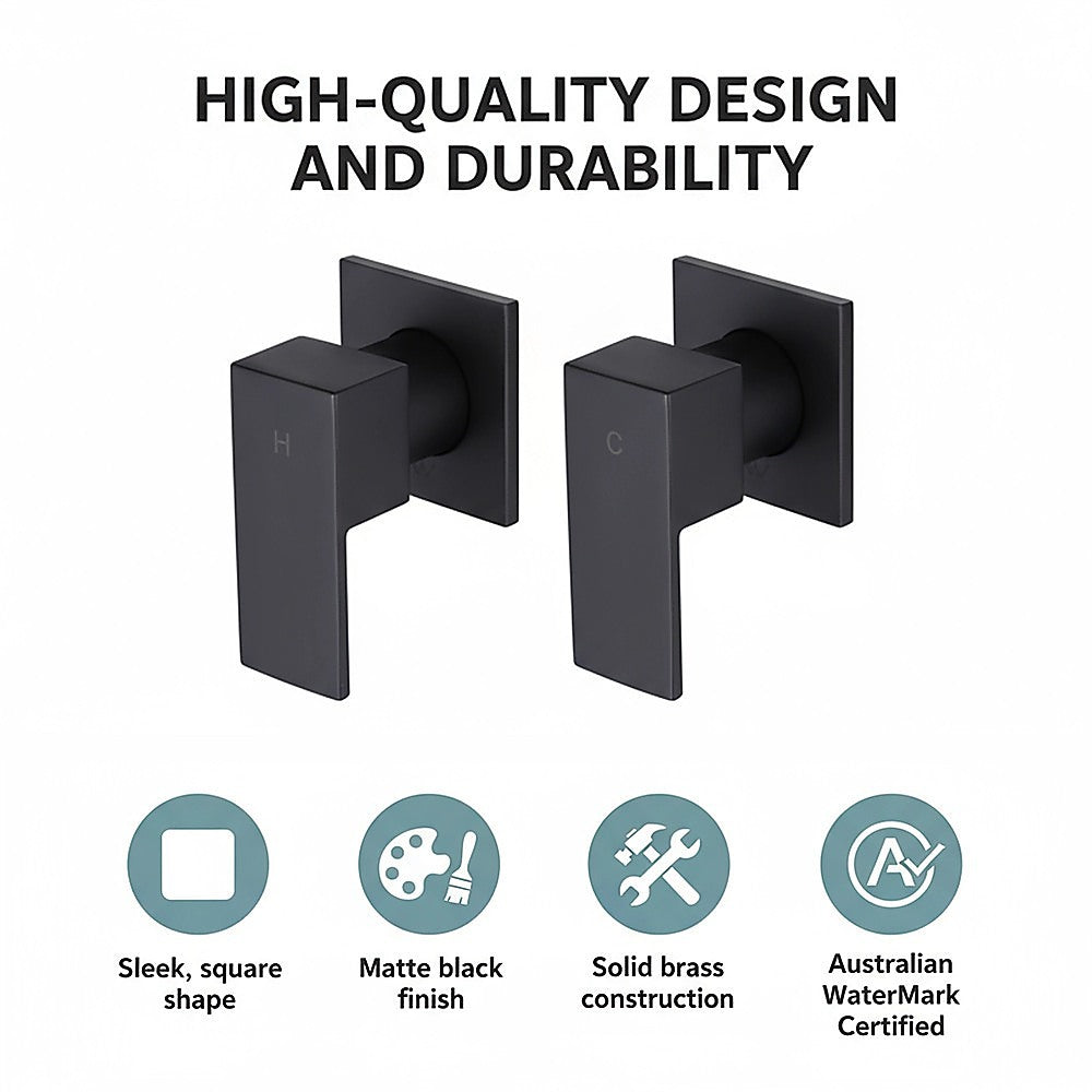 Bathroom Shower Bath Hot and Cold Square Mixer WATERMARK Certified in Black