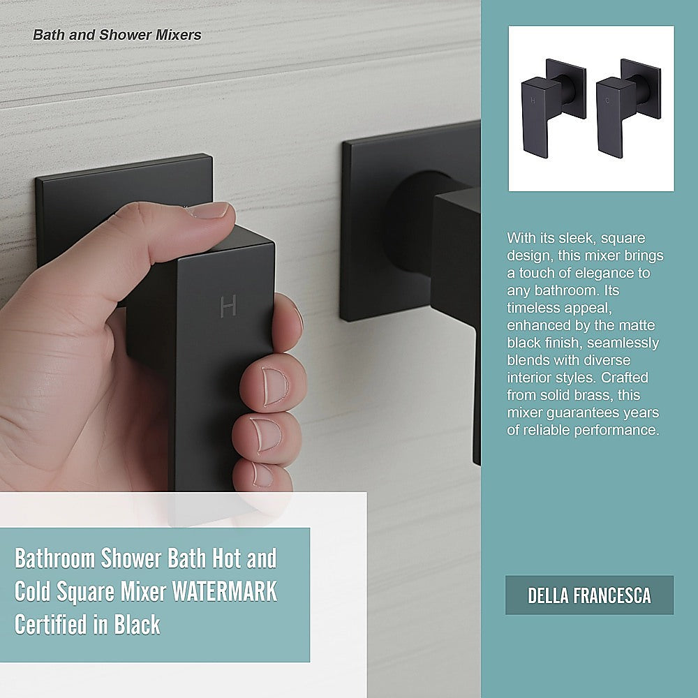 Bathroom Shower Bath Hot and Cold Square Mixer WATERMARK Certified in Black