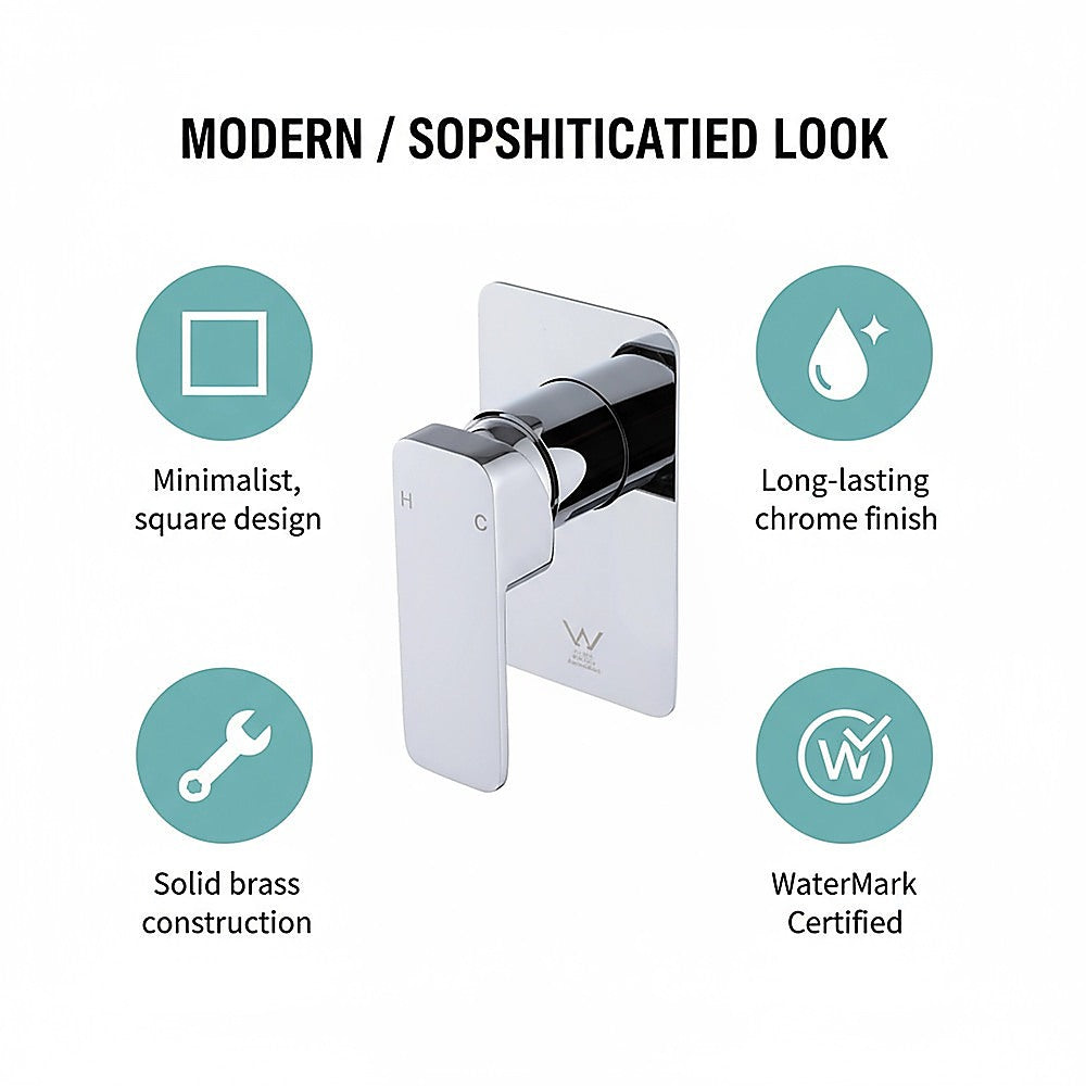 Single Square Shower Bath Mixer Tap Bathroom WATERMARK Approved in Chrome