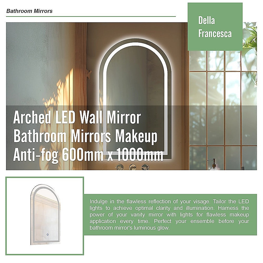 Arched LED Wall Mirror Bathroom Mirrors Makeup Anti-fog 600mm x 1000mm