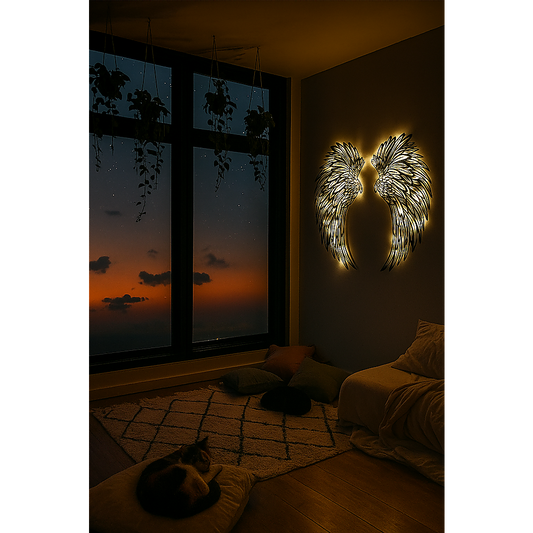 LED Angel Wing Metal Wall Art Wrought Iron Wings Sculpture Fairy Lights