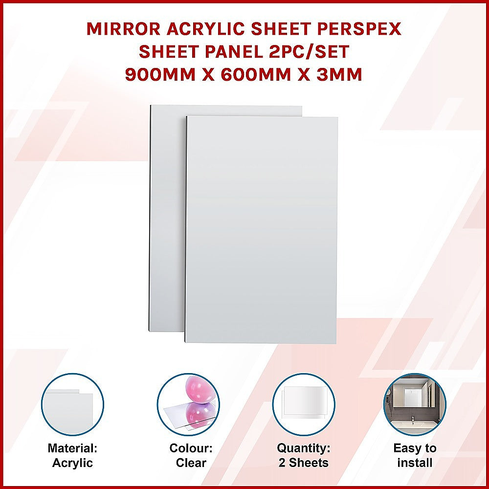 MIRROR Acrylic Sheet Perspex Sheet Panel 2pc/set 900mm x 600mm x 3mm