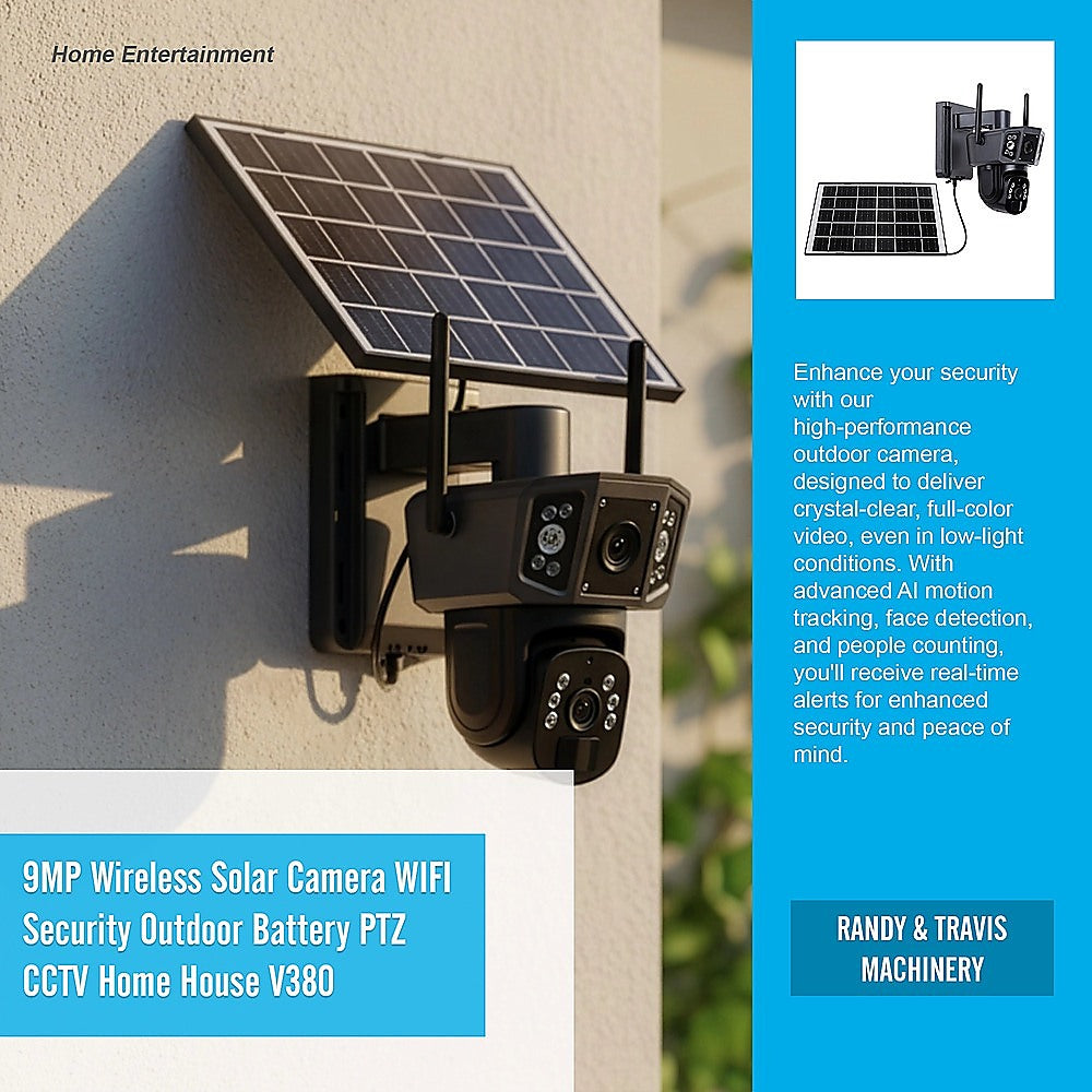 9MP Wireless Solar Camera WIFI Security Outdoor Battery PTZ CCTV Home House V380