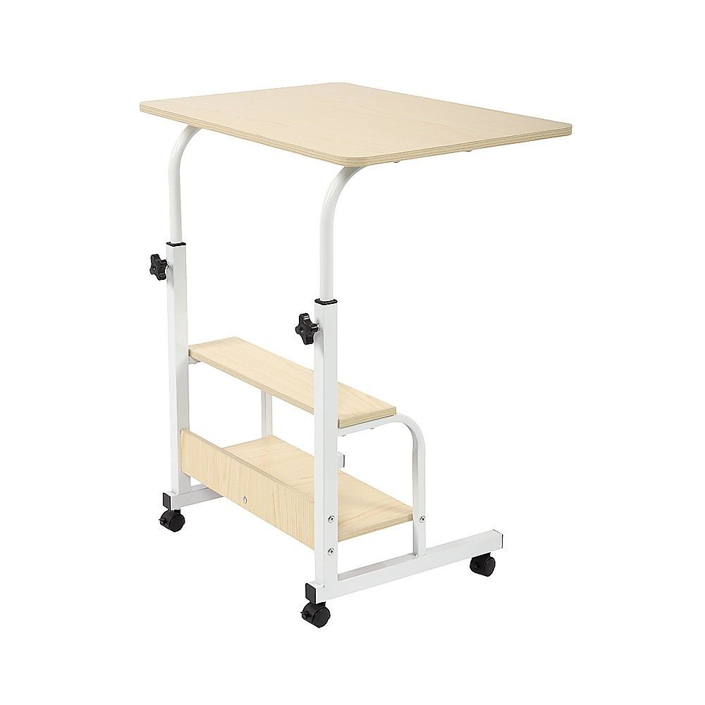 Height Adjustable Rolling Overbed Table 60cm Mobile Computer Desk