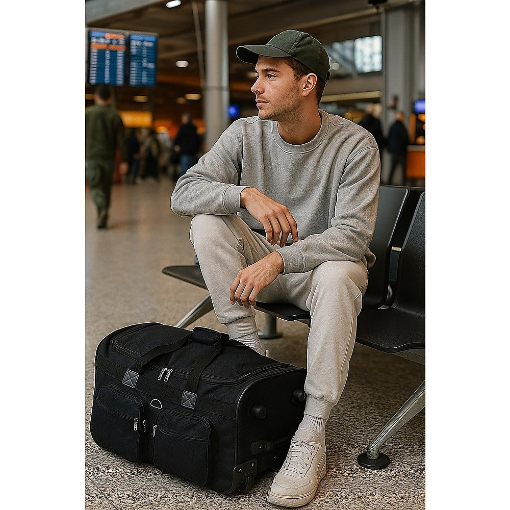 Large Black Wheeled Travel Duffle Bag – Rolling Luggage Trolley