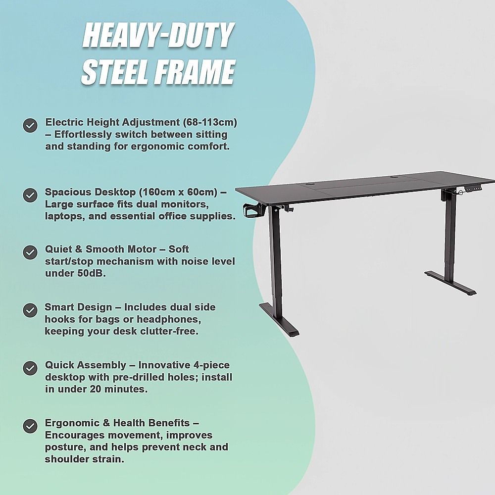 160cm Electric Standing Desk – Height Adjustable Sit Stand Office Table in Black
