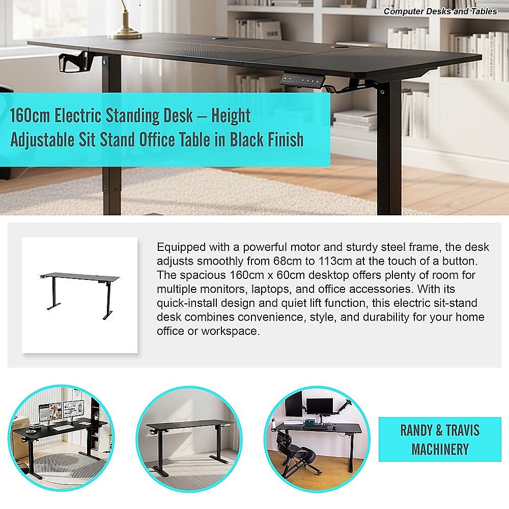 160cm Electric Standing Desk – Height Adjustable Sit Stand Office Table in Black