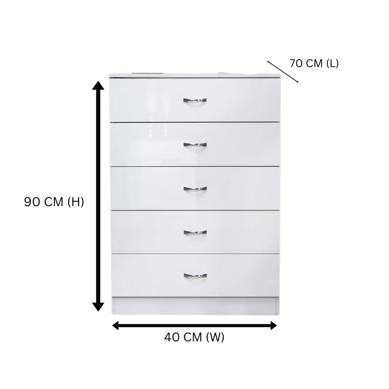 NNECN 5 Layer White Drawer Chest Storage with Bedside Table