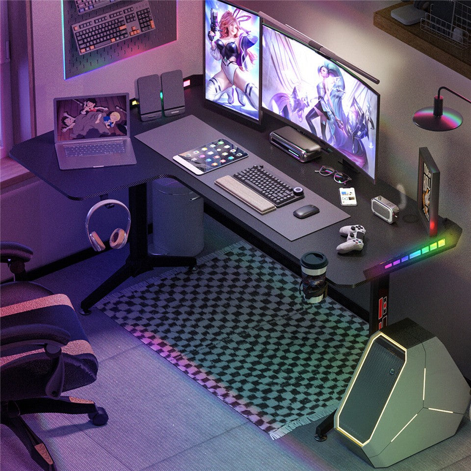 Black L-Shaped Gaming Desk w/ Storage Box