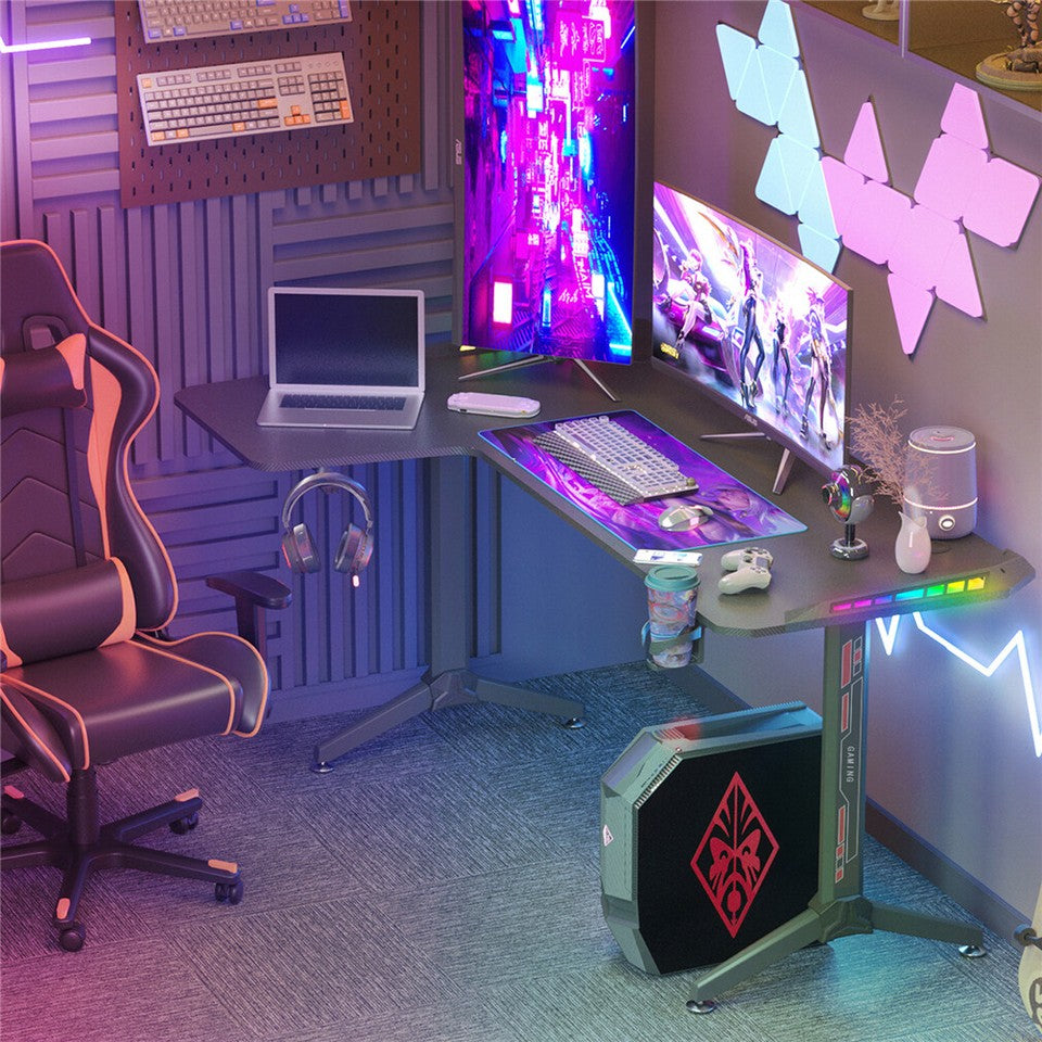Black L-Shaped Gaming Desk w/ Storage Box
