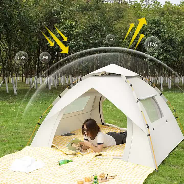 Beige 2 Person Lightweight Camping Tent (200*150*125cm) | UV Protection Silver Coated, Dual Doors & Windows