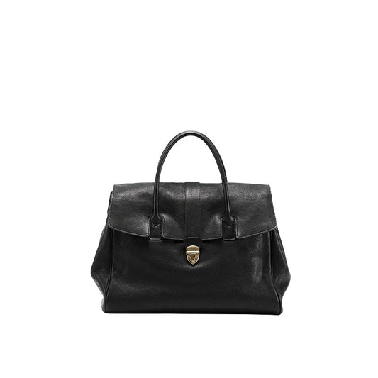 Size XL Black Elegant Women's Leather Briefcase Tote - Vintage Style Large Capacity Commuter Handbag - Premium Cowhide Leather