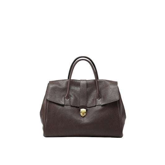 Size XL Coffee Elegant Women's Leather Briefcase Tote - Vintage Style Large Capacity Commuter Handbag - Premium Cowhide Leather