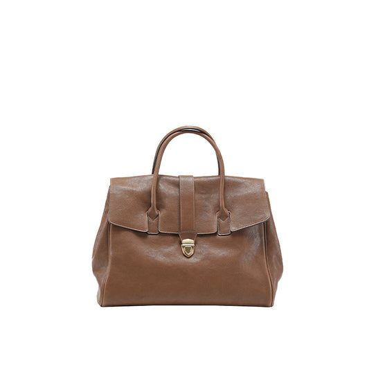 Size XL Brown Elegant Women's Leather Briefcase Tote - Vintage Style Large Capacity Commuter Handbag - Premium Cowhide Leather