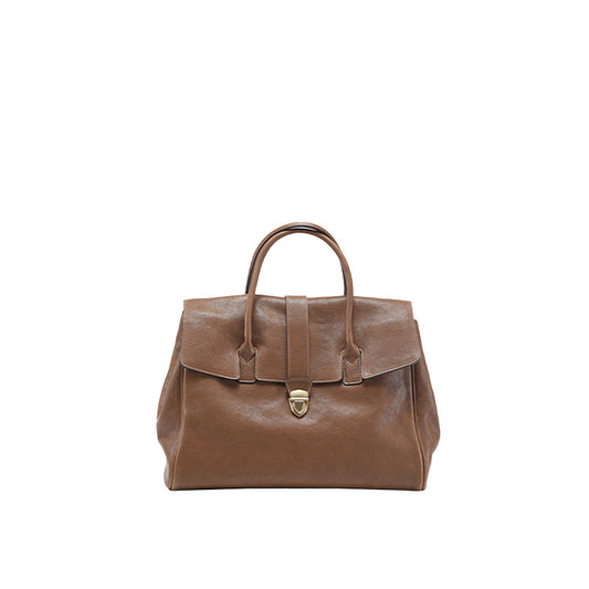 Size L Brown Elegant Women's Leather Briefcase Tote - Vintage Style Large Capacity Commuter Handbag - Premium Cowhide Leather