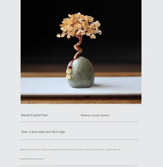 Black Obsidian Natural Crystal Wealth Tree - 12cm Feng Shui Decor, Elegant Office Desk Ornament