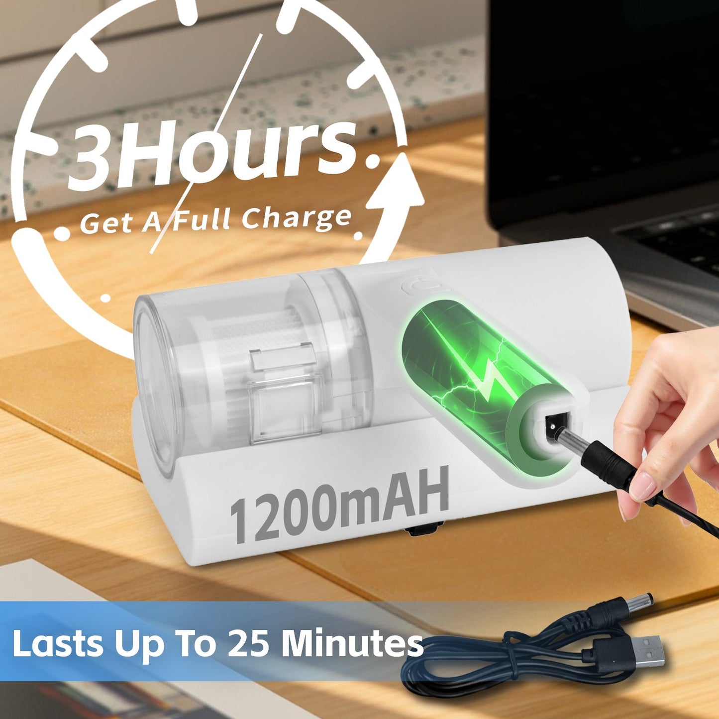 UV‑C Cordless Dust Mite Vacuum Handheld Sanitizing Cleaner with 1200 mAh Battery