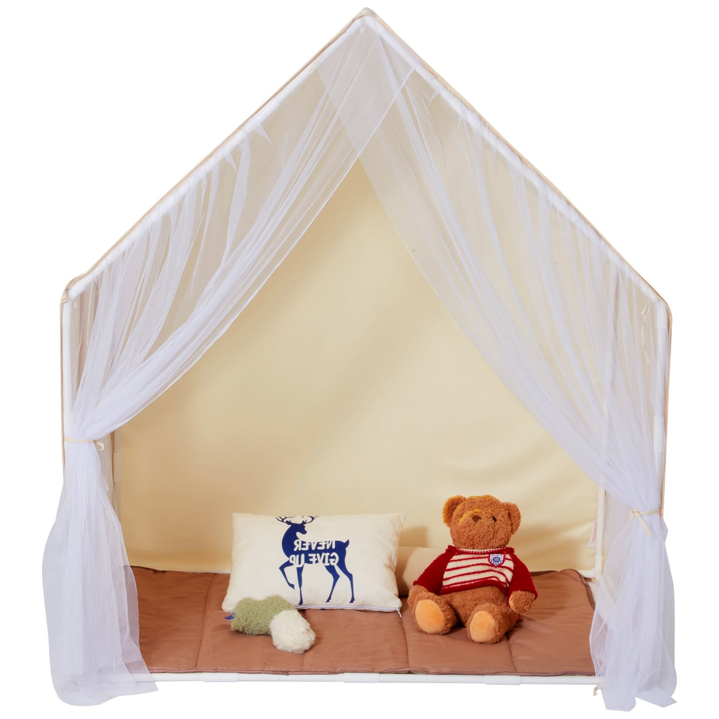 VEVOR Kids Play Tent, Kids Tent for Kids 1-5 Years Old, Toddler Tent with Mat and Tent Lamp, Tent for Kids with Windows for Indoor and Outdoor, Yurt Tent for Boys and Girls, Beige