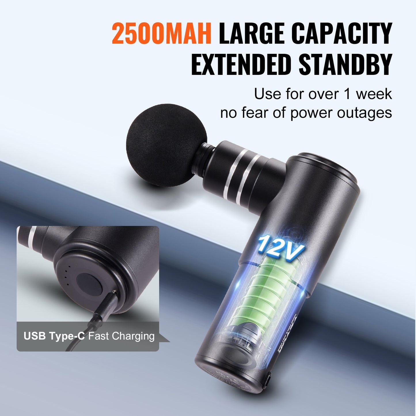 VEVOR Massage Gun Deep Tissue, Percussion Muscle Massager for Athletes - with 4 Speed Levels & 4 Massage Heads, 12V 2500mAh Batteries, Handheld Electric Massage Gun for Pain Relief, Muscle Relaxation