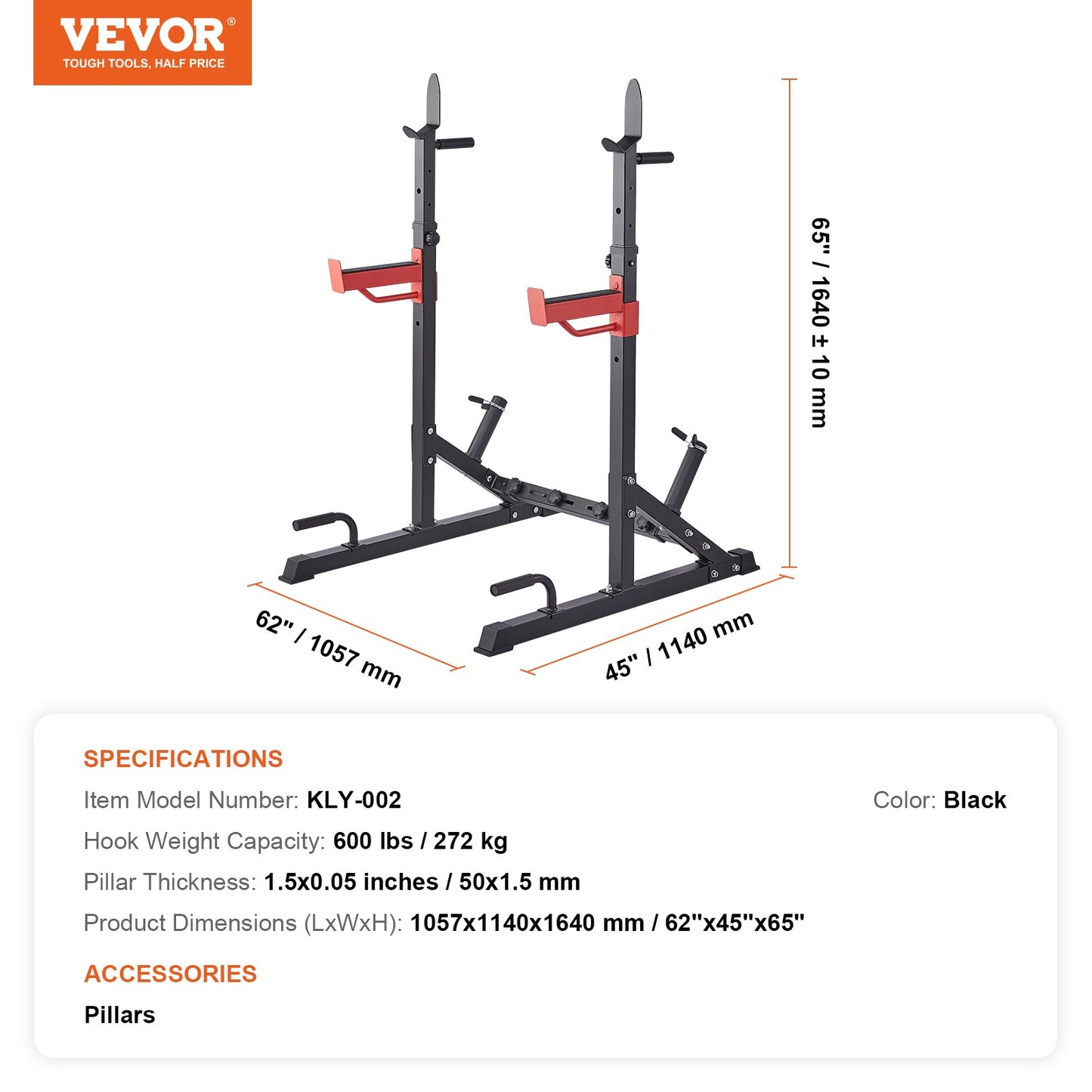 VEVOR Squat Power Rack Adjustable Heavy Duty Barbell Weight Bench Press Stand